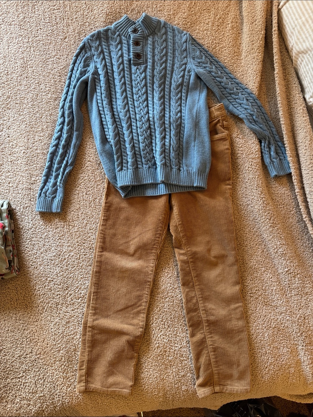 Boys Cable Knit Pullover Sweater and Khaki Corduroy Pants Set
